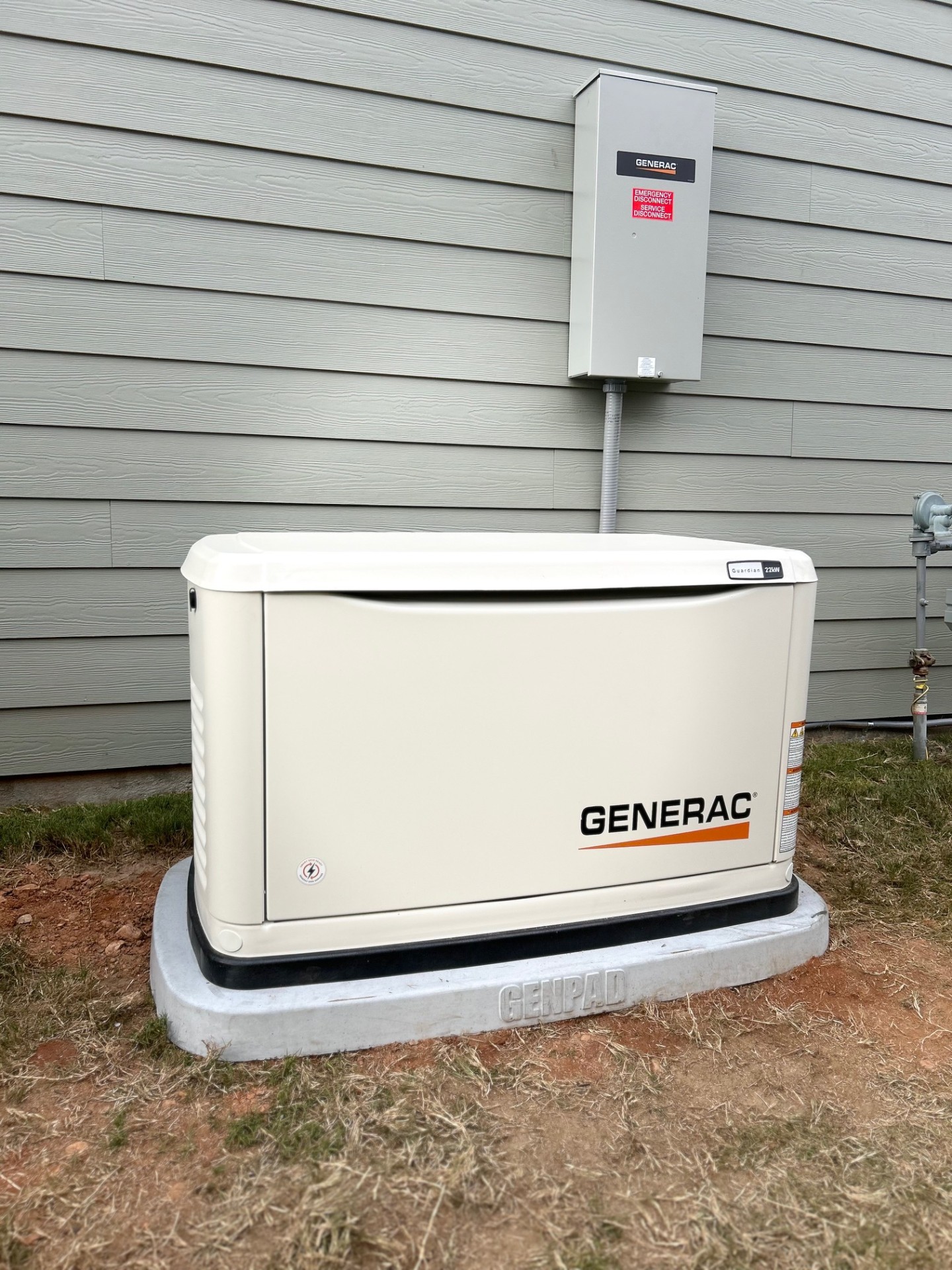 Generac 22kW standby generator installed with transfer switch on an Upstate SC home